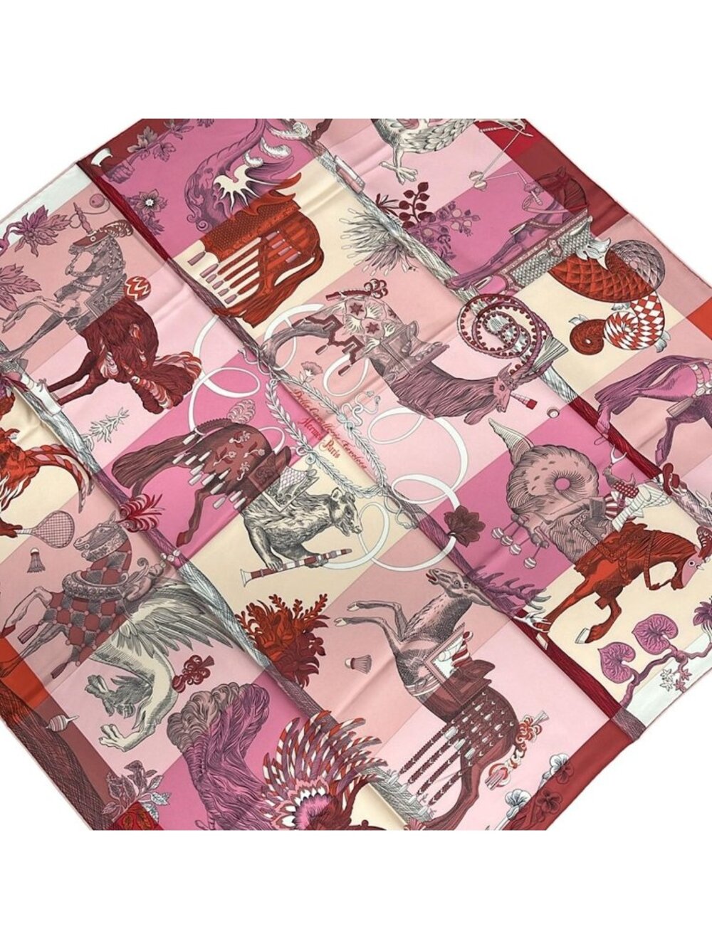 Hermes Scarf Carre 90 Pink Red Multi Della Cavalleria Favolosa